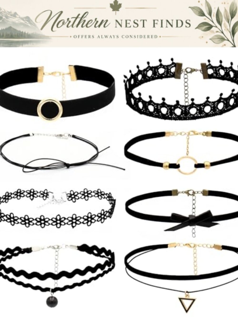 8pc Lace Velvet Choker Necklace Set Gothic Adjustable Women Jewelry